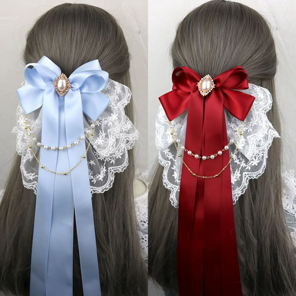 

Ancient Fairy Hair Accessories Fabric Ribbon Bow Design Sweet Lady Ponytail Clip Spring Horizontal Clip