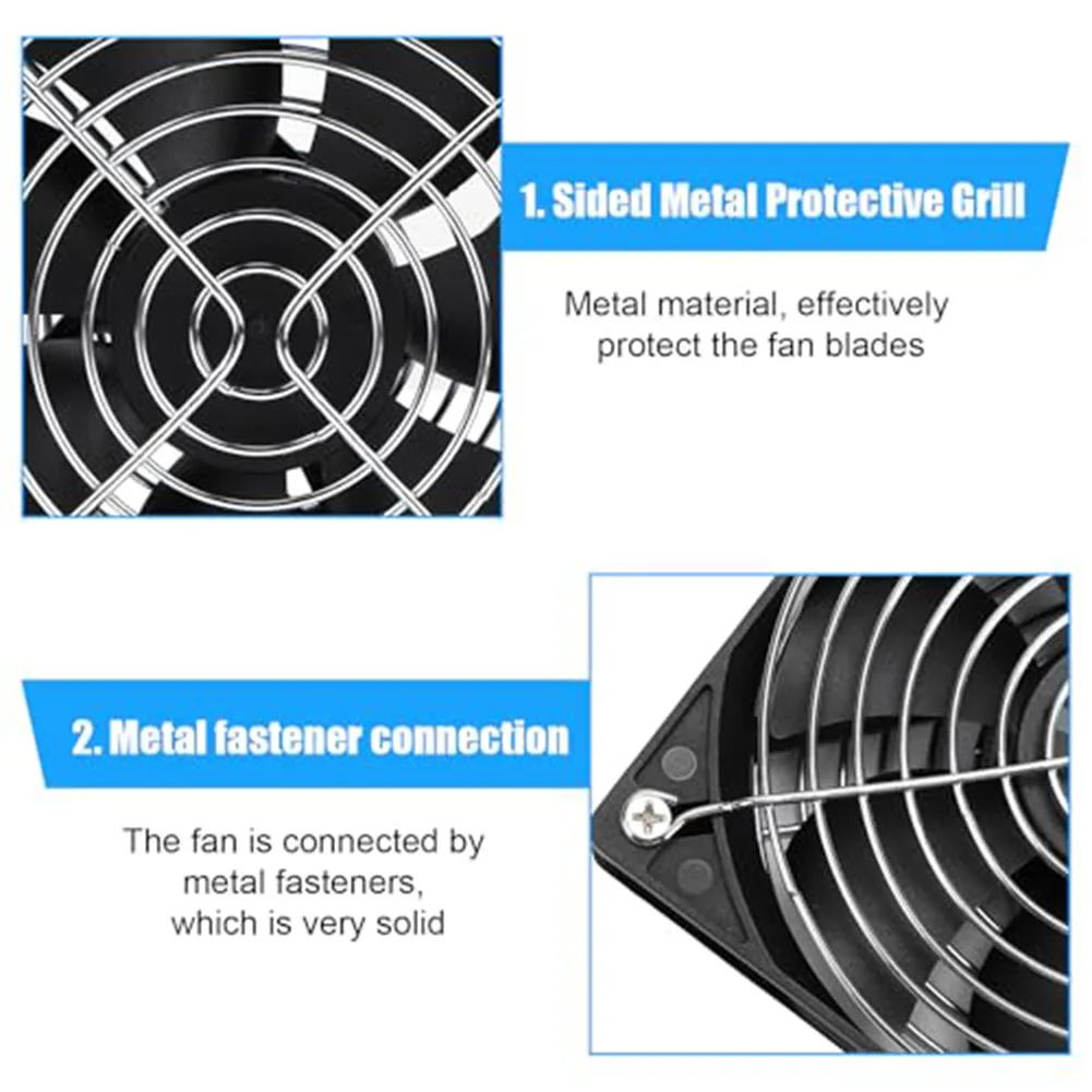 120mm Fan Brushless Adjustable 220V Computer Case Fan PBT Fire Resistant Material Metal Mesh Fuse Guard 2700 RPM for PC Cooling