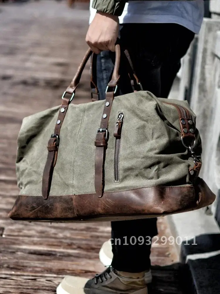 

Duffel Men Travel Bags Hand Luggage Bags Canvas Leather Weekend Shoulder Overnight Capacity Bags Large Bags MUCHUAN Travel