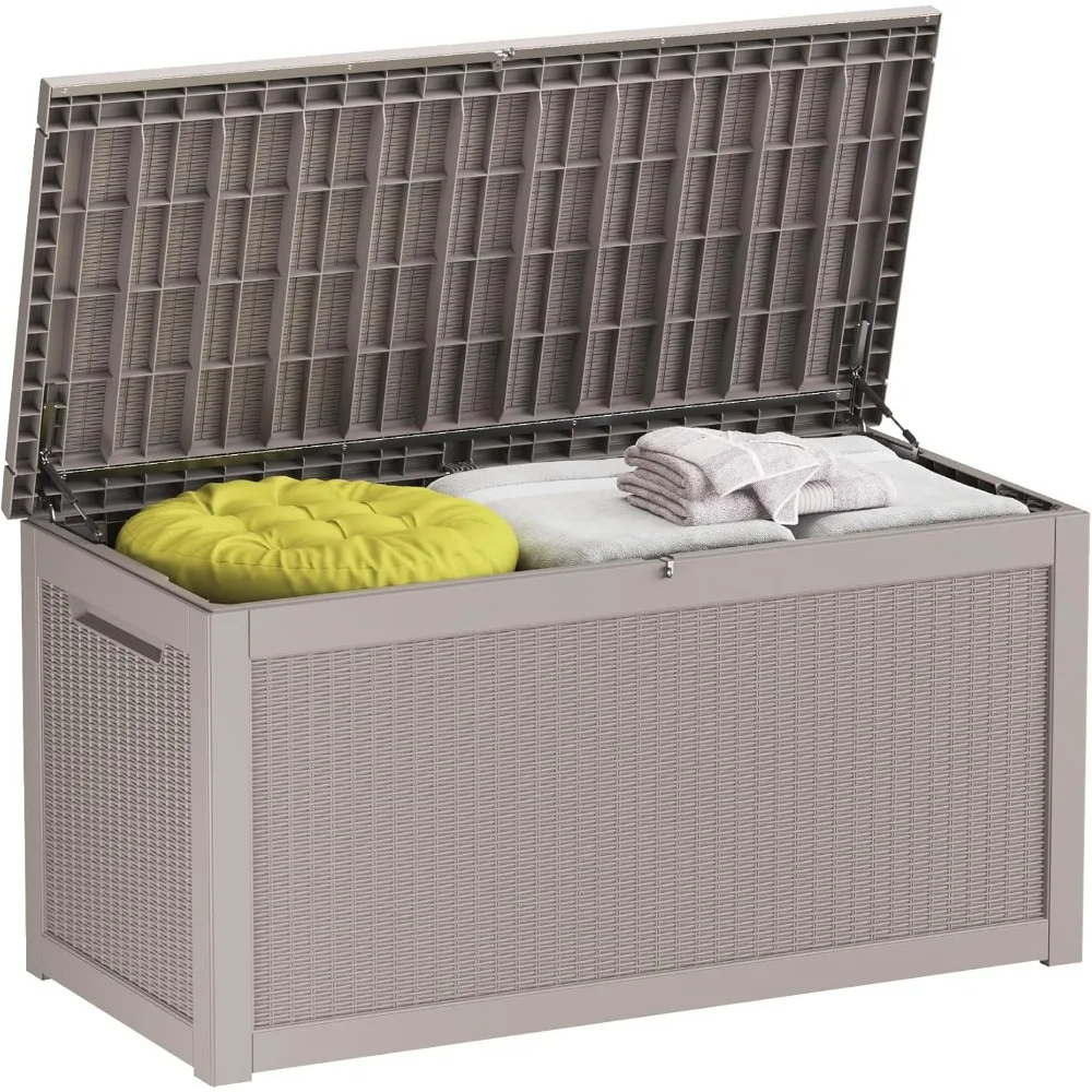 

320GAL Brown High ，End Wicker，Textured Outdoor Deck Box with Lock Hole，Waterproof, Certified UV Protection, Exquisite