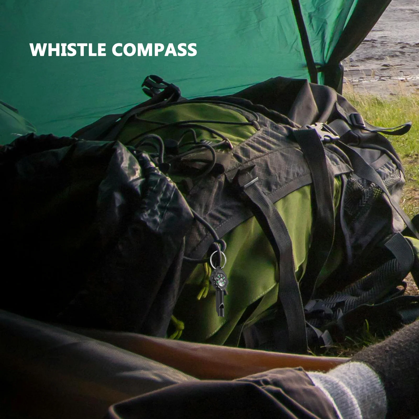 

Two-in-One Black Compass Whistle Keychain Portable Camping Hiking Survival Outdoor Emergency Tool Compass Whistle