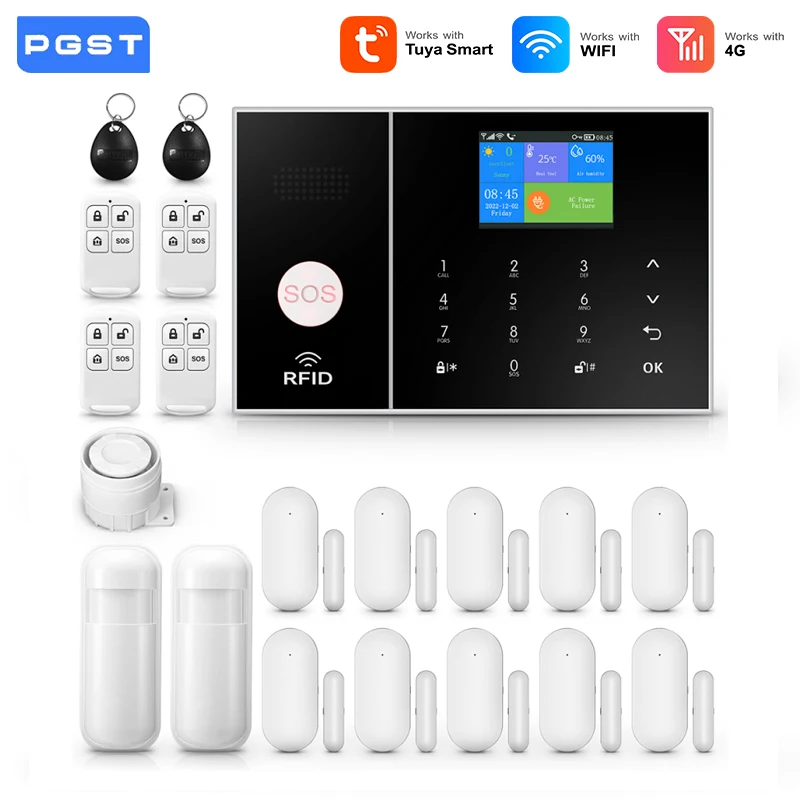 

PGST 4G 2.4G WiFi Home Alarm System Tuya Security Protection Alarm Security System Kit Smart Life Automation Motion Door Sensor