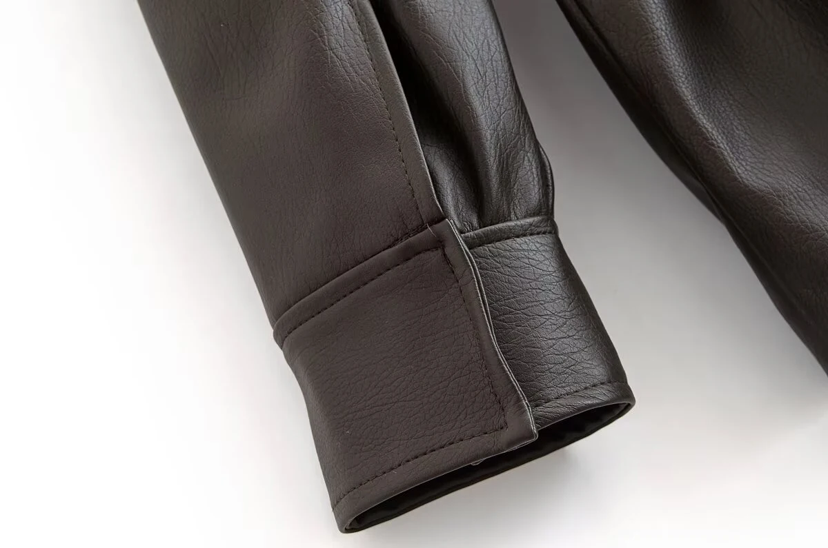 DEEABAE 秋の新製品 レディース ルーズ ブライトレザーテクスチャージャケットコート バイク用ベルト付き衣類 レザージャケット