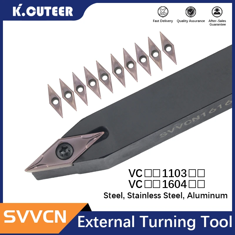 SVVCN-portaherramientas de torneado externo, insertos de carburo VCGT, conjunto de herramientas de máquina de corte de torno, SVVCN1616H11