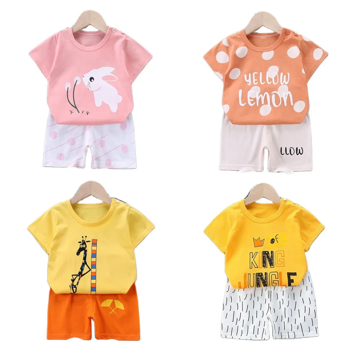 Traje de manga corta para niños y niñas, conjunto de ropa informal para bebés, pantalones cortos de manga corta, conjunto de ropa para bebés de dos