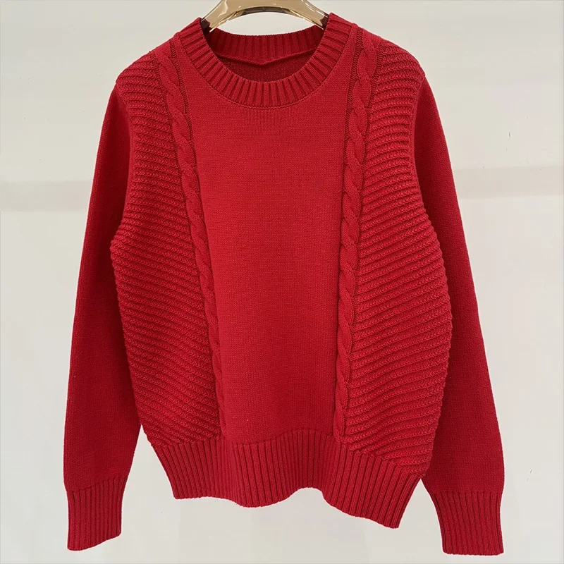 

High quality Minimalist basic women's pullover sweater round neck single breasted autumn and winter knitwear 25120611