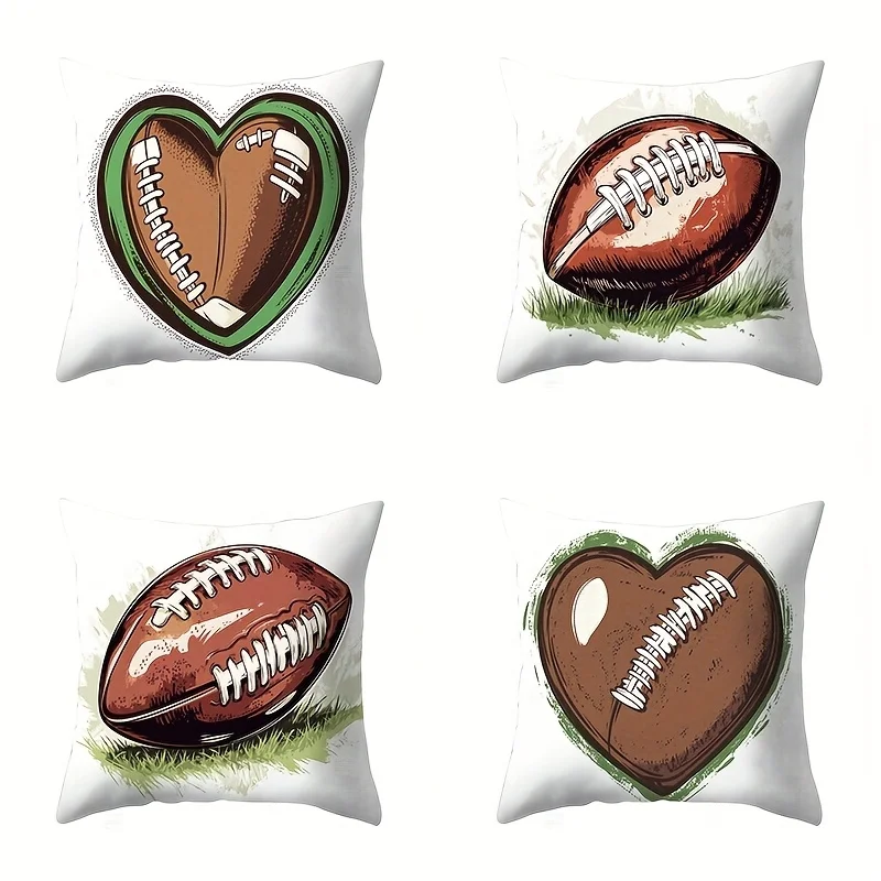 4pcs Creative Rugby Pattern Single-sided printing Short plush Suitable for living rooms bedrooms sofas (excluding pillow cores)