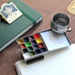 Portable Mini Travel Watercolor Paint Box Empty Palette Retro Exquisite Small Square Box Student Painting Art Supplies