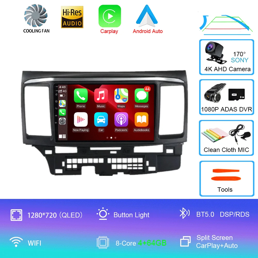 Voor MITSUBISHI LANCER 9 10 X 2008 2009 2010 2011 - 2016 9 inch Android 16 autoradio stereo audio GPS speler Carplay Auto scherm