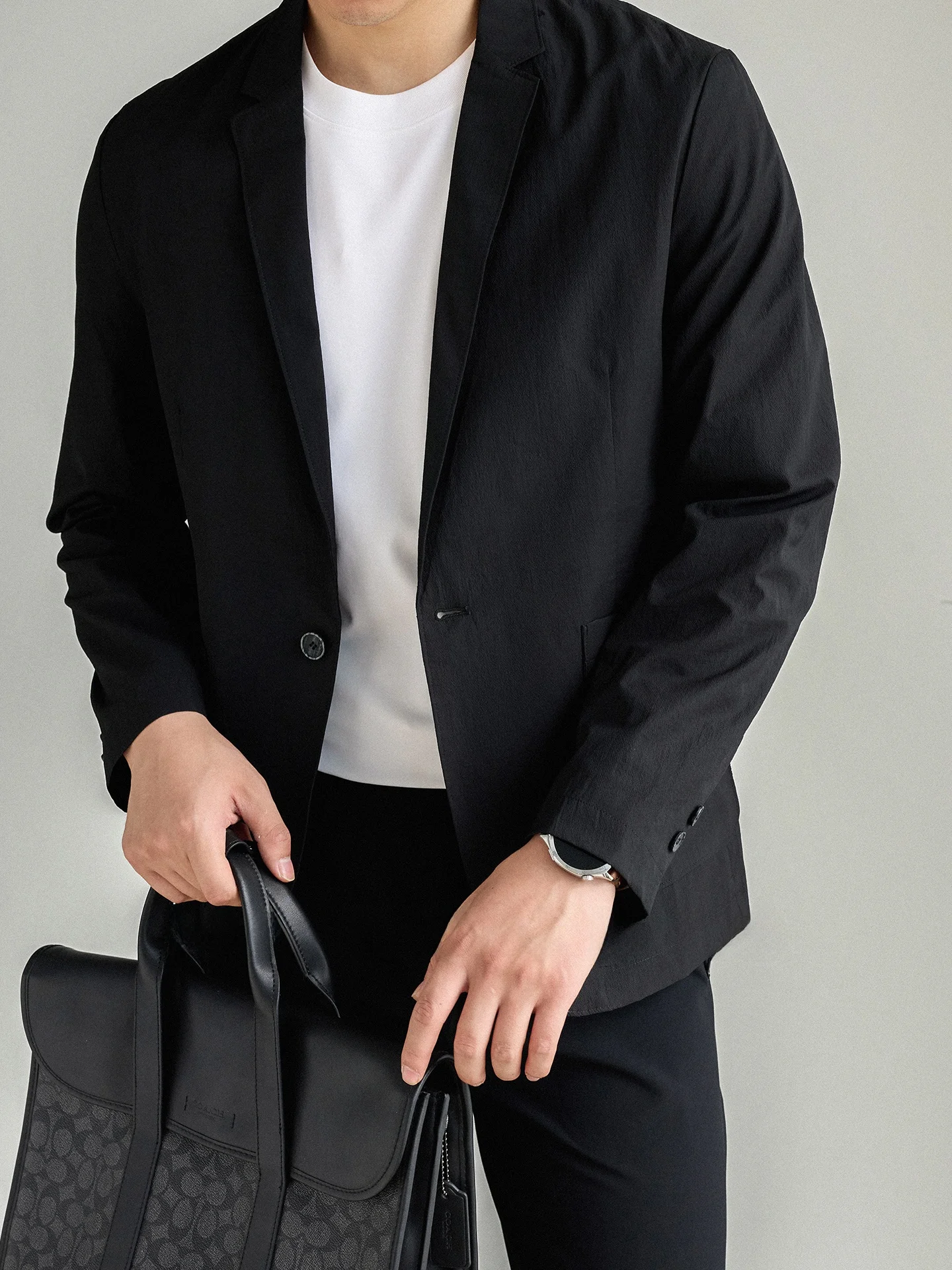 Lightweight Anti-Wrinkle Easy Care Plaid Texture Casual Men's Suit Jacket Single Button Commute Style Standard Fit Business C...