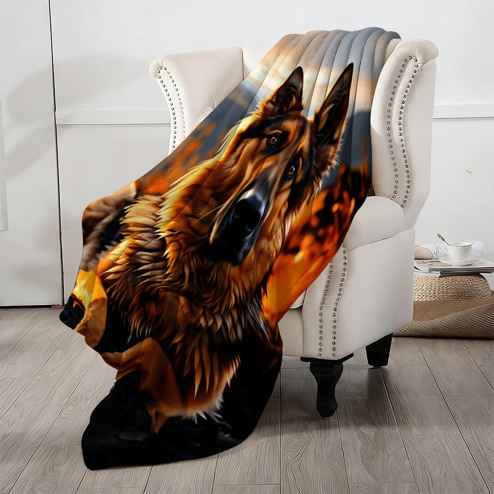 Premium German Shepherd Dog Portrait Blanket Throw Cozy Fleece Pet Gift Warm Plush Blanket Home Decor Couch Throw For Canine