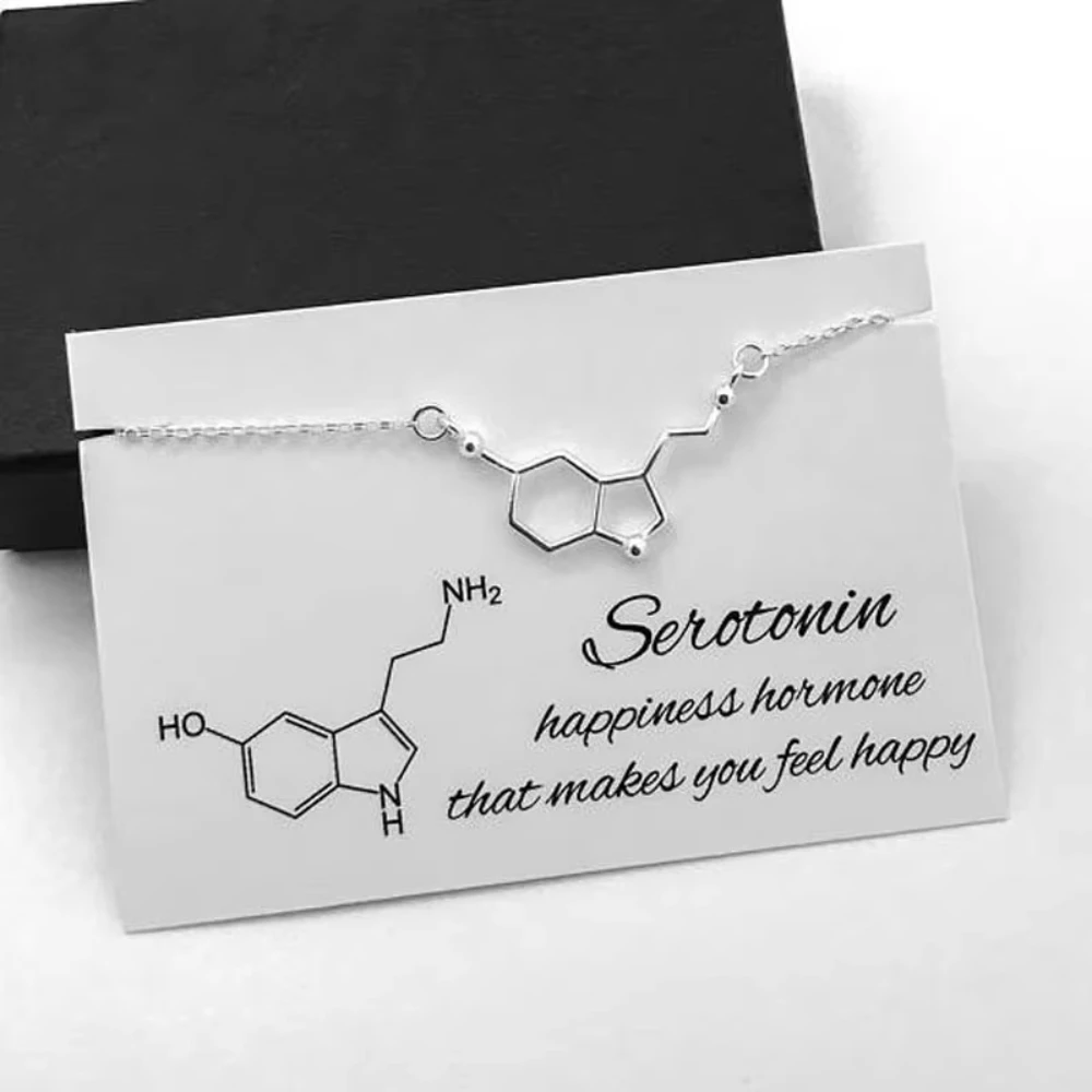 Fashion Stainless Steel Chain Serotonin Molecule Science Chemistry Molecule Necklace Charms Gift for Friends
