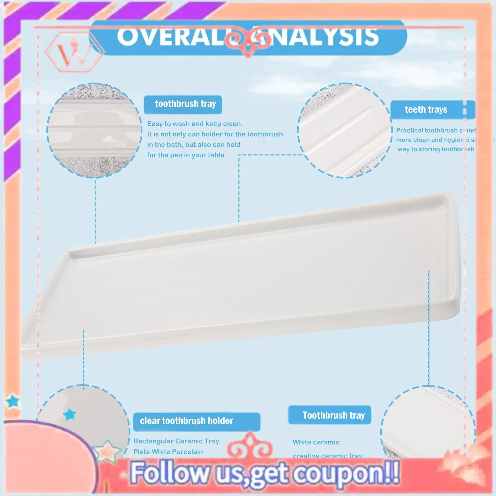 Rectangular Tray Plate White Porcelain Rectangular Plate Mouthwash Cup Tray Bathroom Living Storage Tray Highly Recommen