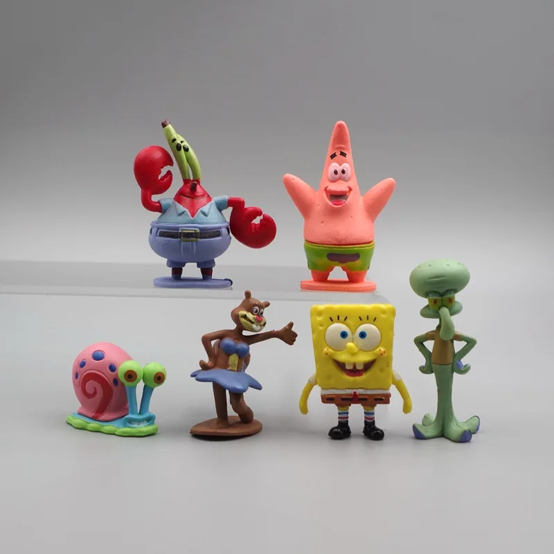 Hot Toys 6psc Sponge-bob Anime Hand Decoration Pieces Pie Big Star Octopus Brother Krabs Doll Cake Decoration Toy Figures