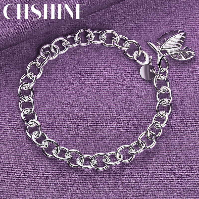 

CHSHINE 925 Sterling Silver Leaf Pendant Bracelet For Women Girl Fashion Charm Jewelry Gifts Chain Wedding Party