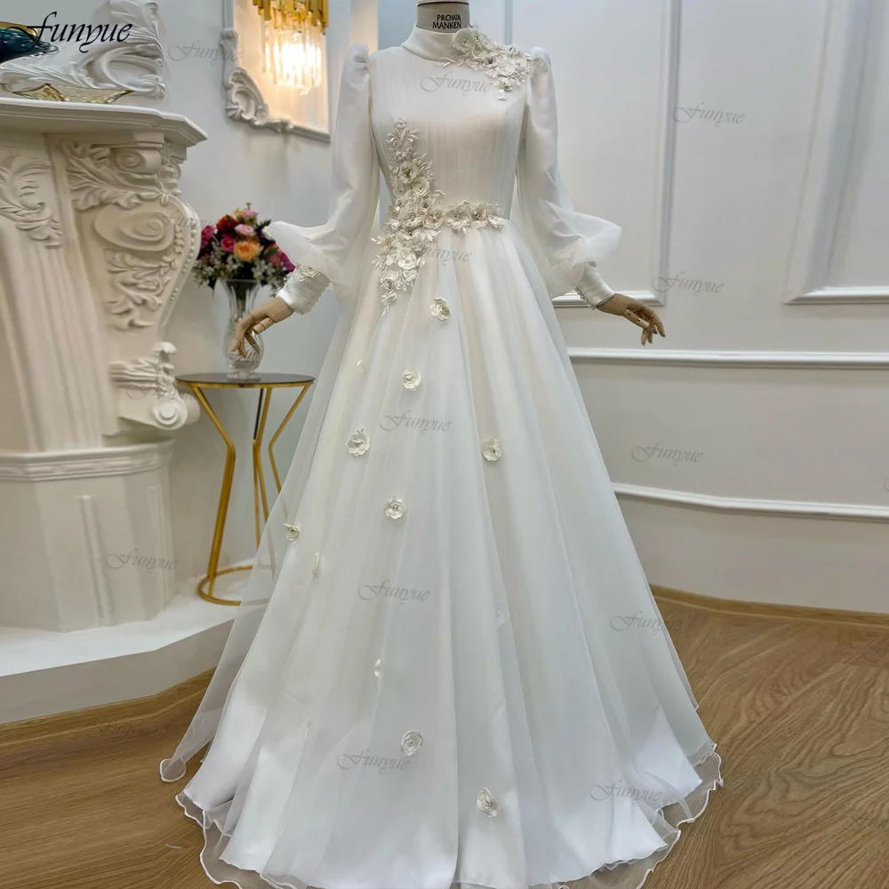 

Princess Long Sleeve Wedding Dress 2024 New Robe De Soirée De Mariage 3D Flowers Pearls A-Line Bridal Gown Vestidos De Novia