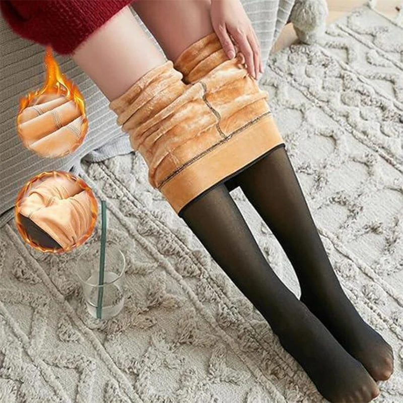 Samt-Damenstrumpfhose, Thermo-Transparente Übergröße-Strumpfhose, Fleece-Slim-Leggings, Warme Winterstrümpfe, Streetwear