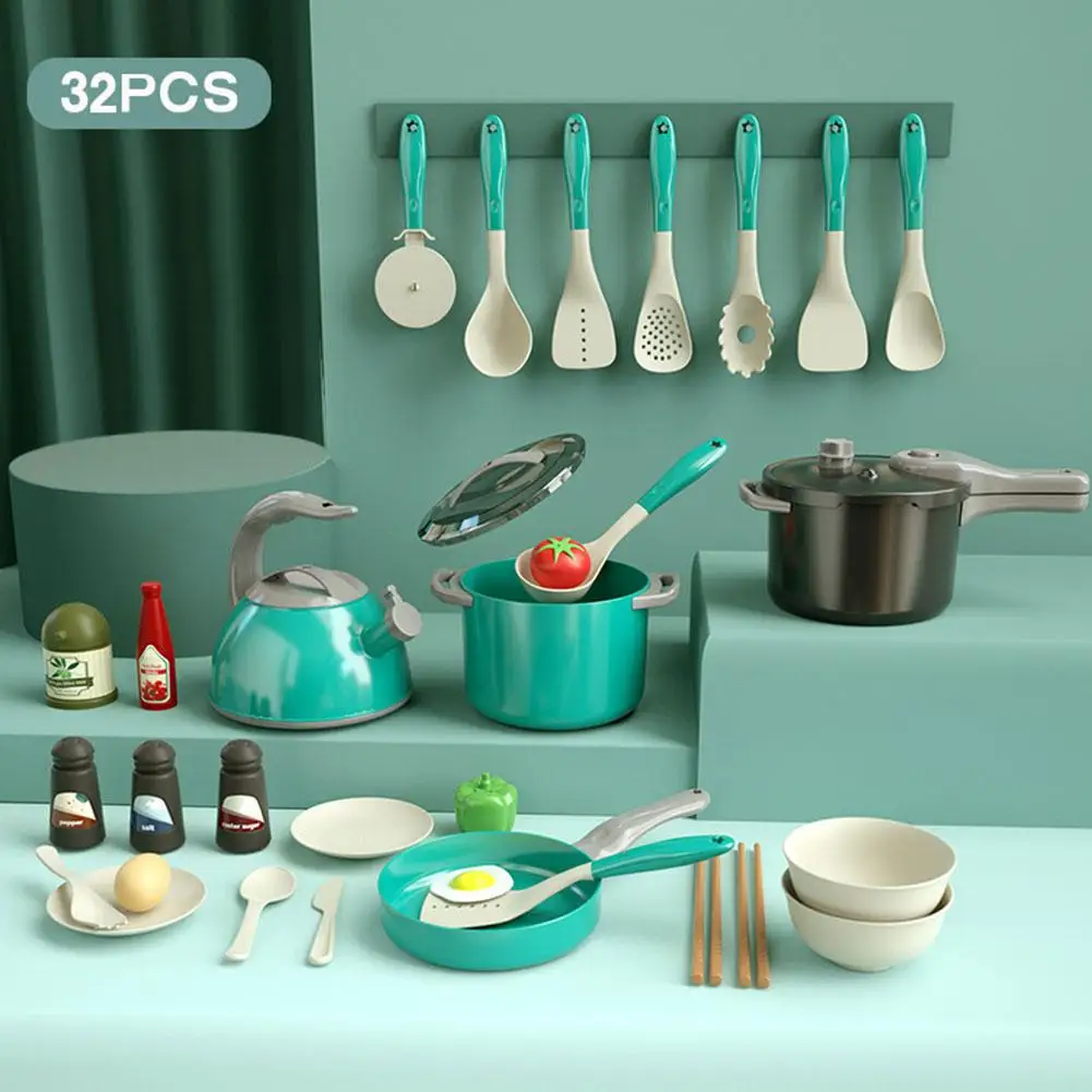 Ensemble de jouets de cuisine sûrs pour enfants, lumières et sons réalistes, jouets de cuisine pour garçons et filles, 32 pièces