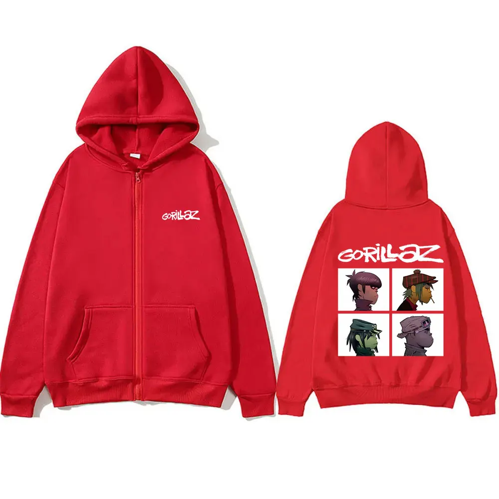 Rock Band Gorillaz Demon Days Album Graphic Zipper Hoodie Men Women Hip Hop Gothic Alternative Vintage Oversized Zip Up Jacket