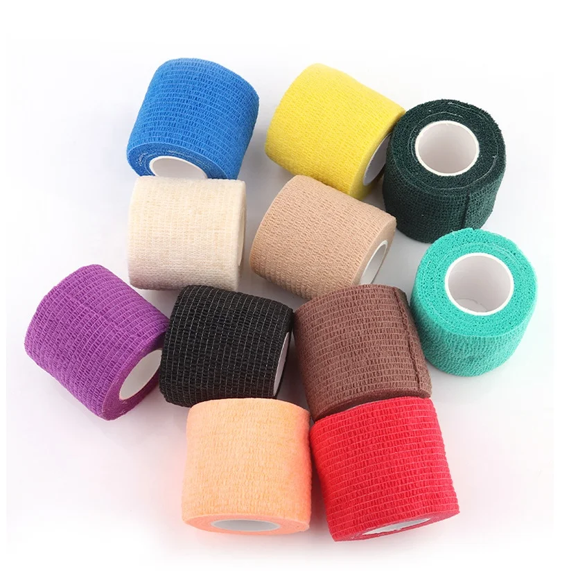 Bandage élastique coloré non tissé pour le sport, bandage auto-adhésif pour le fitness, coussinets de soutien du genou, rinçage des doigts, rond, 3 pièces