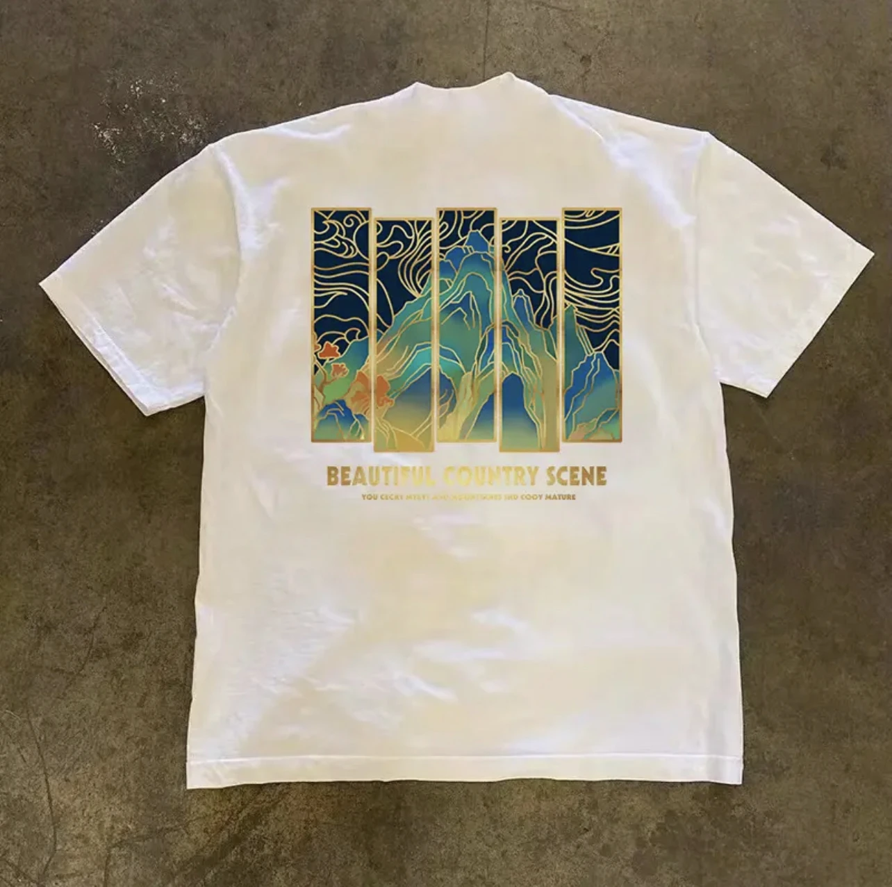 Charity Money Making Heavyweight 260g Pure Cotton Oversize Creative Landscape Painting Harajuku Style Print Wellness Ring