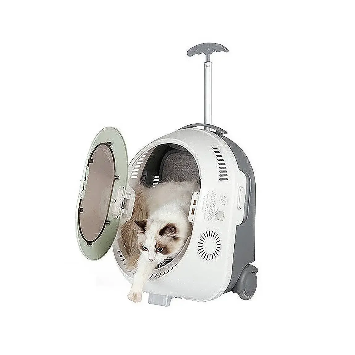 Portable PU Backpack For Dogs Rolling Stroller With Fan Breathable And Animal-Printed Pet Carriers Other Travel Products