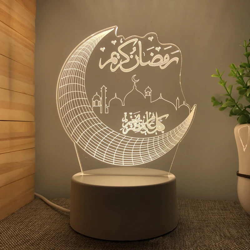 

USB Operated 3D Acrylic LED Night Light Home Decor EID Mubarak Ornaments Neon Lamp Muslim Ramadan Festival Supplies Bedroom
