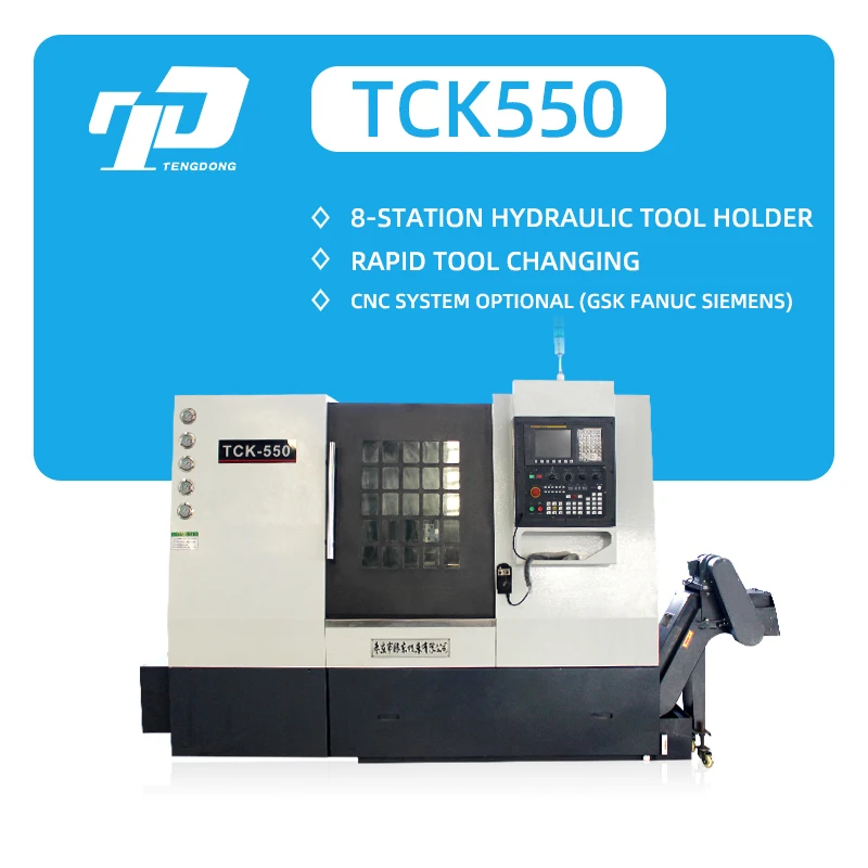 China Teast TCK550 Wirh Automatic Bar Feeder Slant Bed CNC Lathe Hines