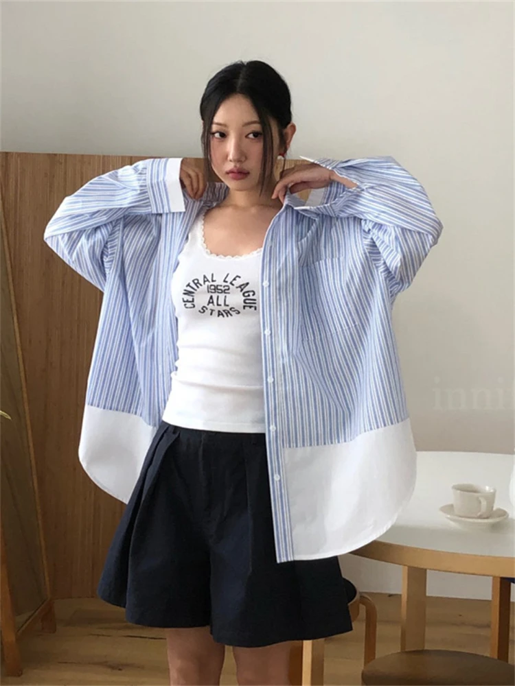 

Женская блузка, летняя женская рубашка, полосатые блузки, весенние длинные женские макси-блузки, повседневные винтажные хлопковые блузки с длинными рукавами, свободные размеры