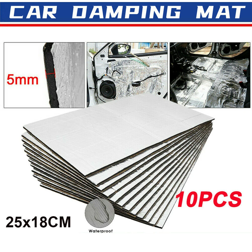 10 Sheets Sound Deadener Heat Insulation Mat Car Van Sound Proofing Deadening Insulation Car Hood Insulation Silent 5mm