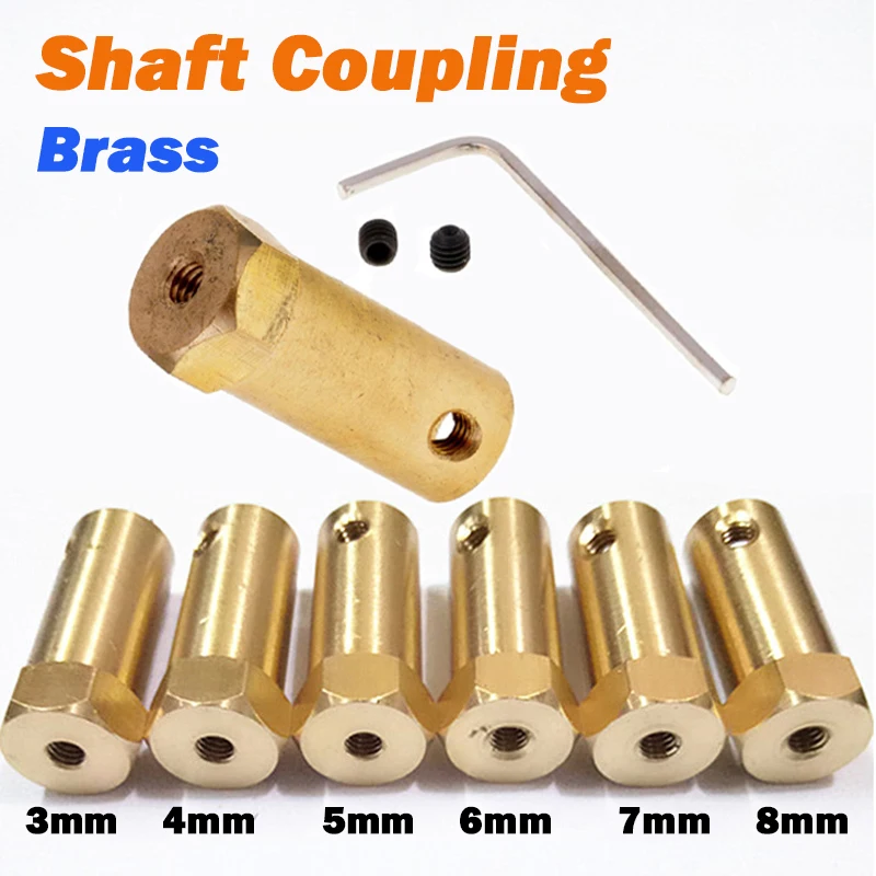 1Pcs Rigid Motor Shaft Coupling 3/4/5/6/7/8mm Brass Hexagonal Shaft Coupling Bushings With Screws Wrench Tire Connector