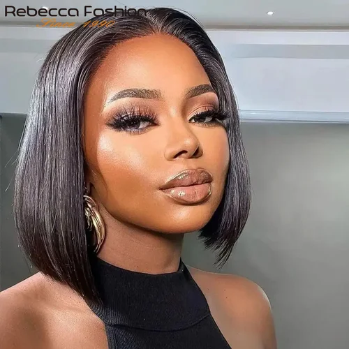 Pelucas brasileñas de encaje recto Bob Rebecca pelucas de cabello humano de parte corta de encaje 180% de densidad pelucas de cabello oscuro negro Remy natural barato