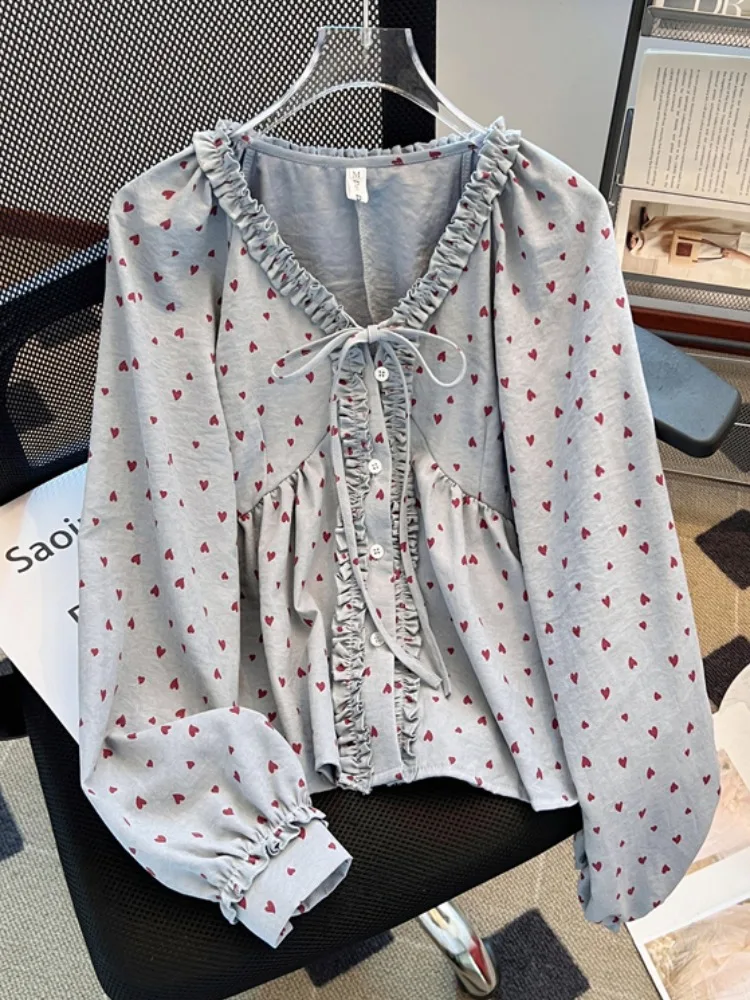 

Recommended Design Sense Long Sve irt Women's Loose V-ne Print Knot Early Autumn Slimming Top Commute Sle