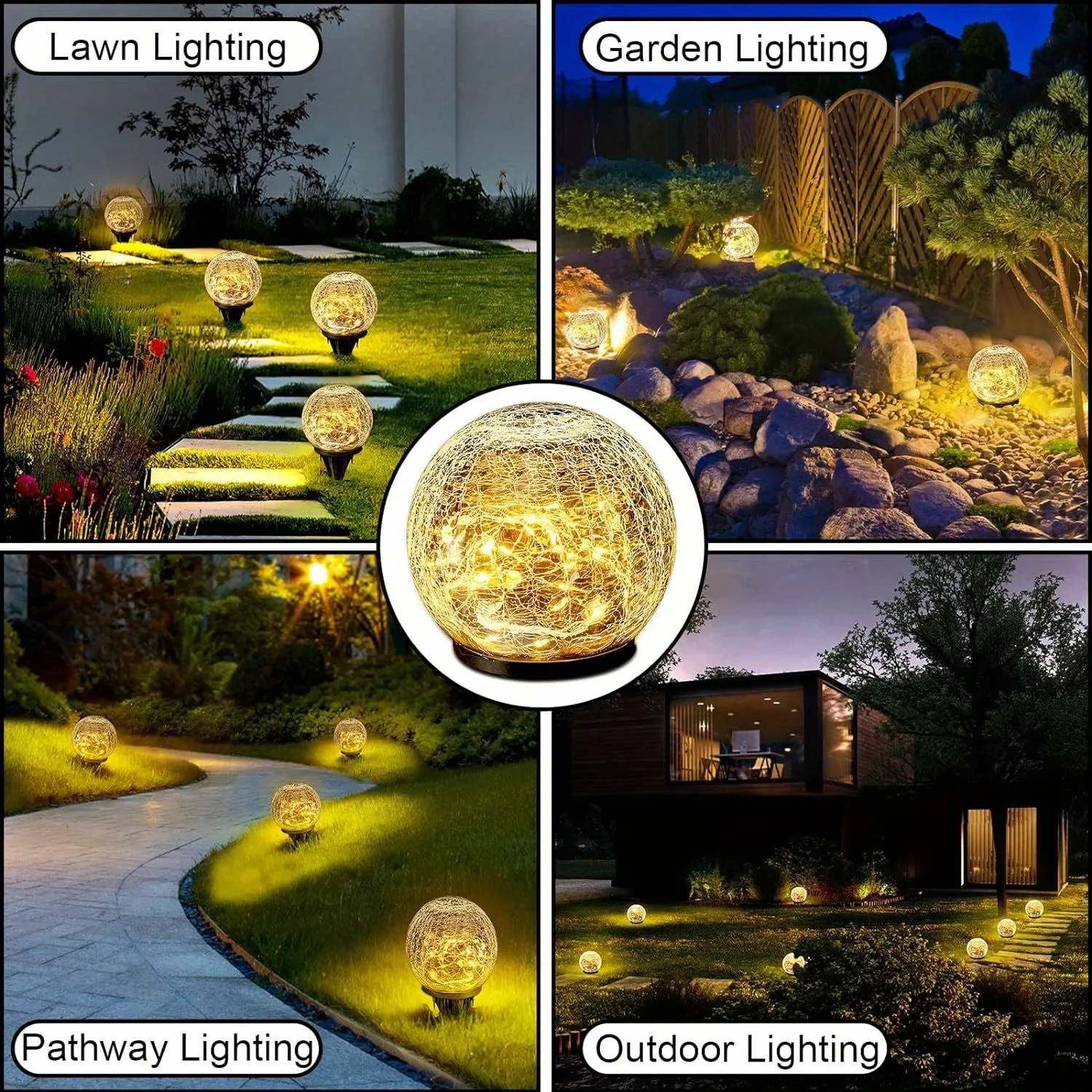 1PC Solar Cracked Glass Ball Lights Outdoor, Warm White & Color LED Garden Decor, Waterproof for Pathway/Lawn/Patio, IP65 Rated image 3