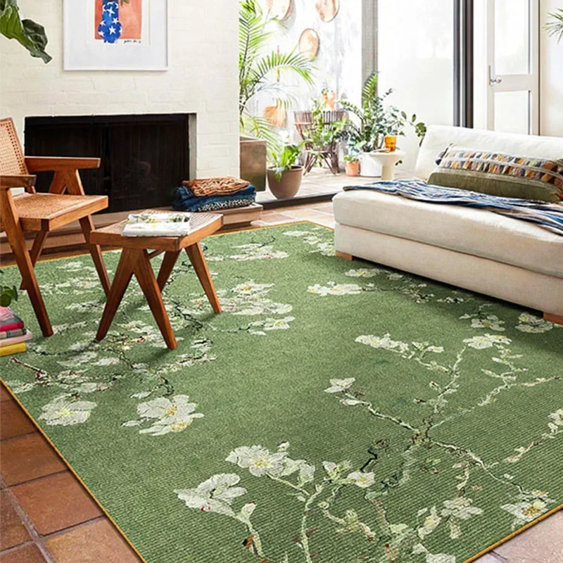 New Chinese Living Room Bedroom Retro Green Floral Sofa Bedside Floor Mat Luxury Carpet Household Study Non-slip Dirty Resistant