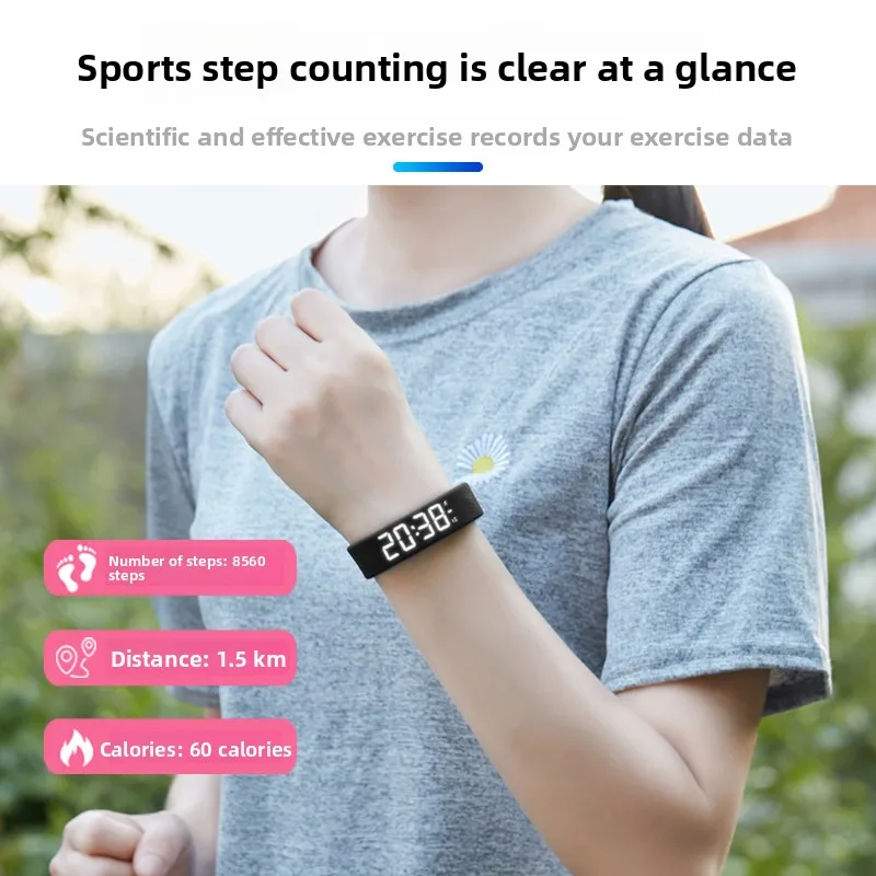 2026 New Women NightLight Running Hiking Fitness Tracker Smart Band Swimming Waterproof LED WatchSilent Alarm SimpleKorean Style
