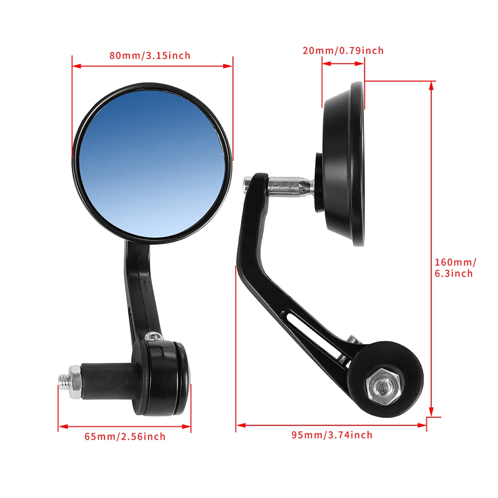 Motorcycle Rear View Mirror Black 7/8