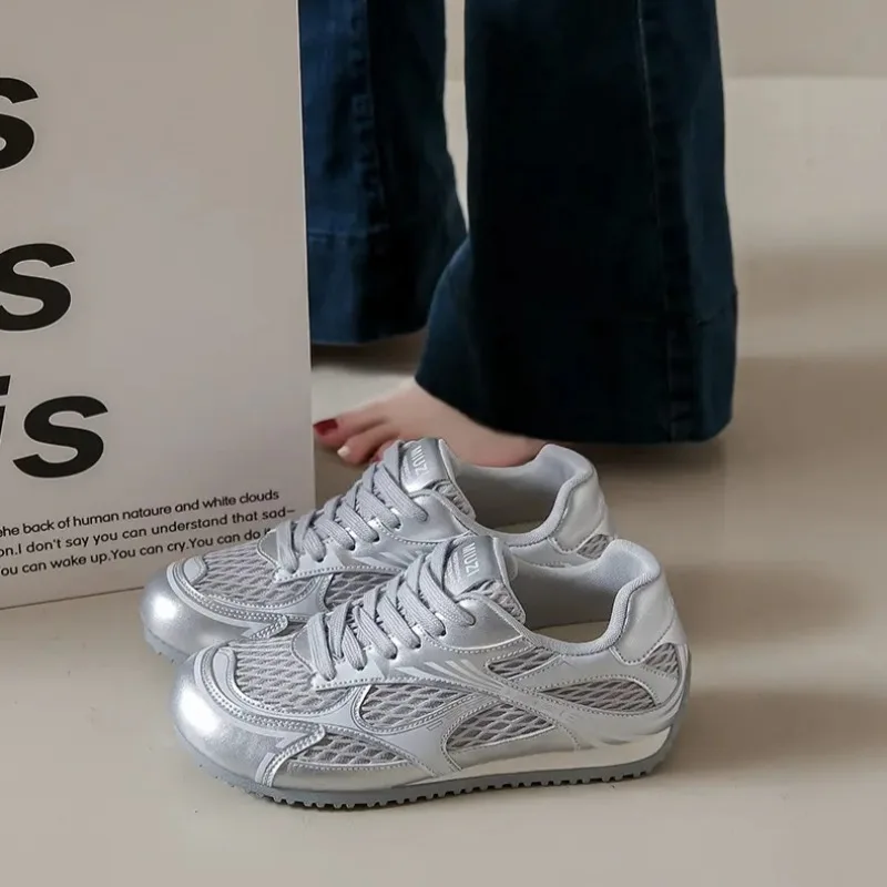 

Sneakers Casual Women Designer Retro Running Shoes Fashion Genuine Leather Fabric Breathable Height Increased Platform Shoes