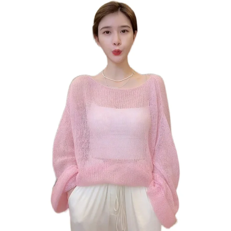 Summer Hollow Out Sweater Women Long Sleeves Loose Thin Sunscreen Smock Gentle Elegant All-matched Female Knitted Top