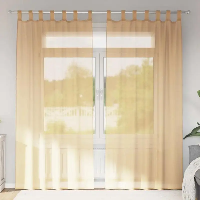 Leichte Voile-Gardinen mit Schlaufen für Gardinenstangen, 2 Stück, Sandfarben, für Wohnzimmer, Schlafzimmer, luftige Sichtschutzvorhänge