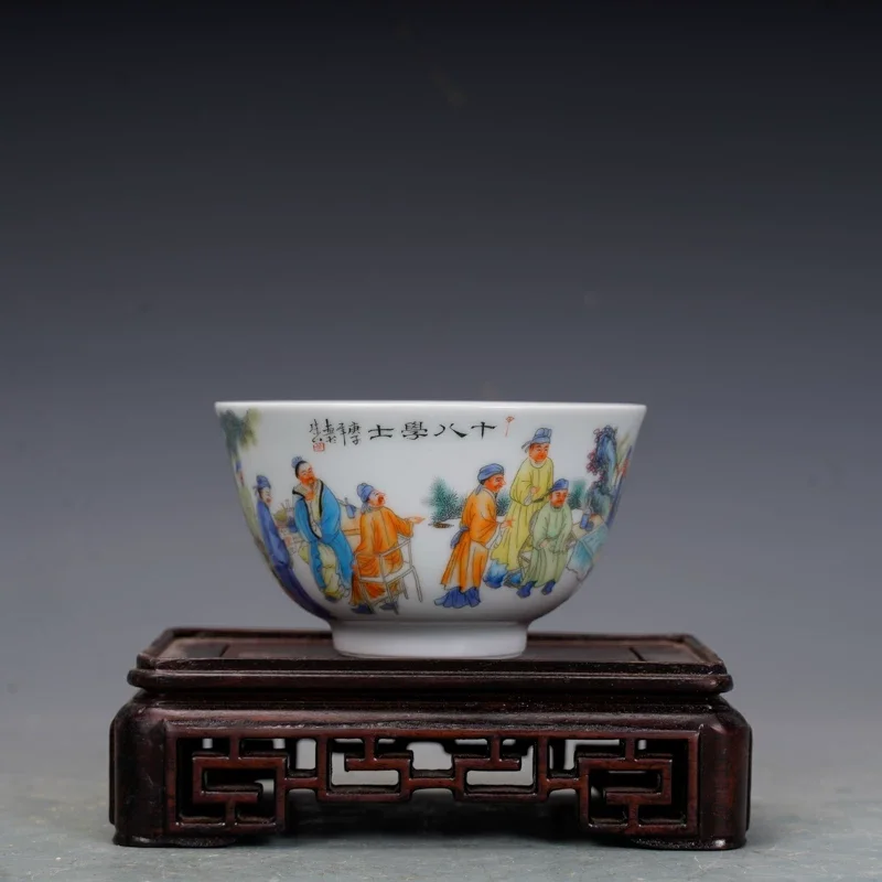 Ancient porcelain powder color Eighteen Scholars master bowl tea tasting bowl tea cup antique