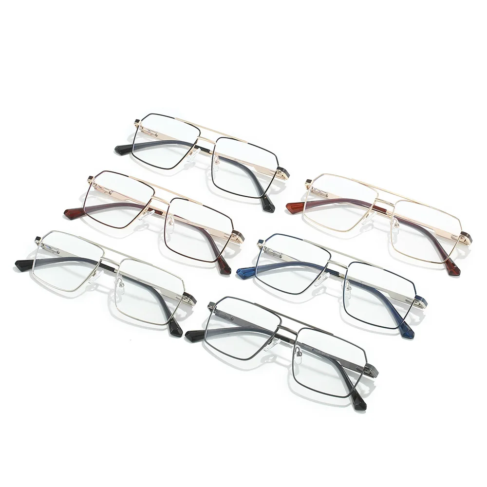 Новые мужские металлические очки в большой оправе с двойным лучом и плоским зеркалом в стиле ретро, можно установить с оправой для очков с блокировкой синего света для близорукости