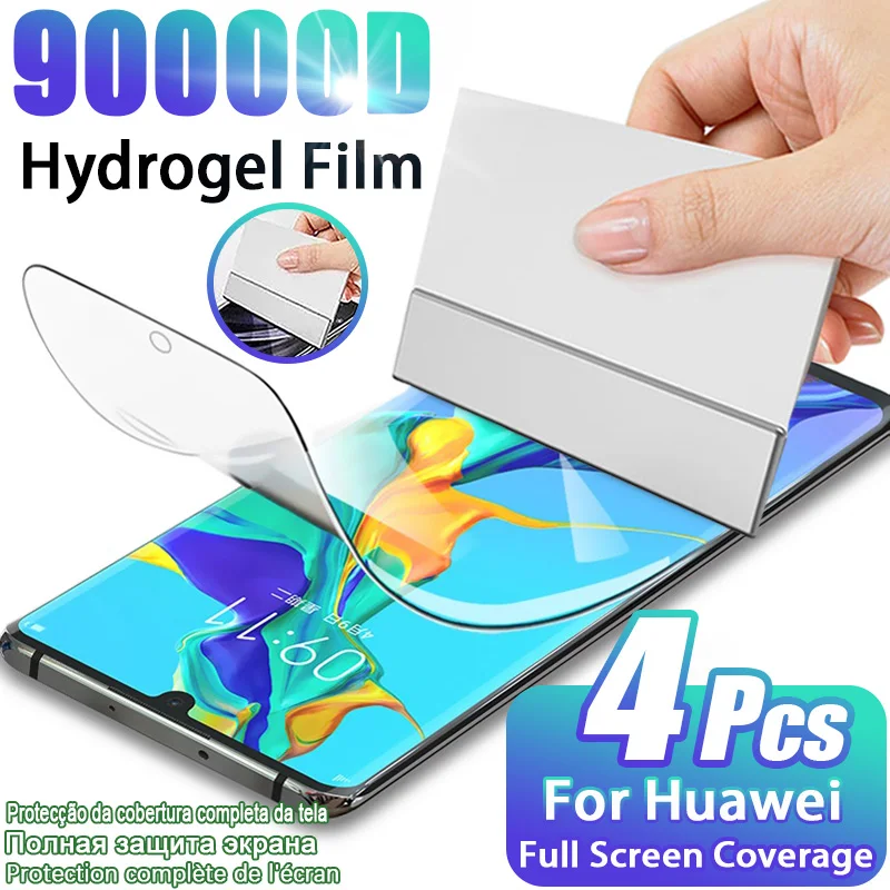 4Pcs HD Hydrogel Film For Huawei P60 P30 P40 P50 Pro P20 Lite Full Cover Screen Protector For Mate 60 50 40 30 20 Por Not Glass