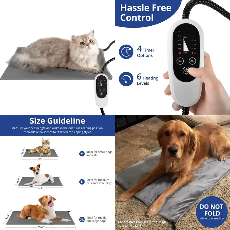 Deluxe Waterproof Heated Pet Bed for Dogs and Cats Adjustable Temperature with Auto Off Timer Indoor Winter Warm Cushion