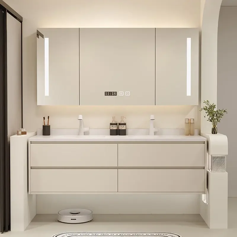 Bathroom Cabinet Simple Combination Double Basin Modern Integrated Ceramic Seamless Washbasin Toilet