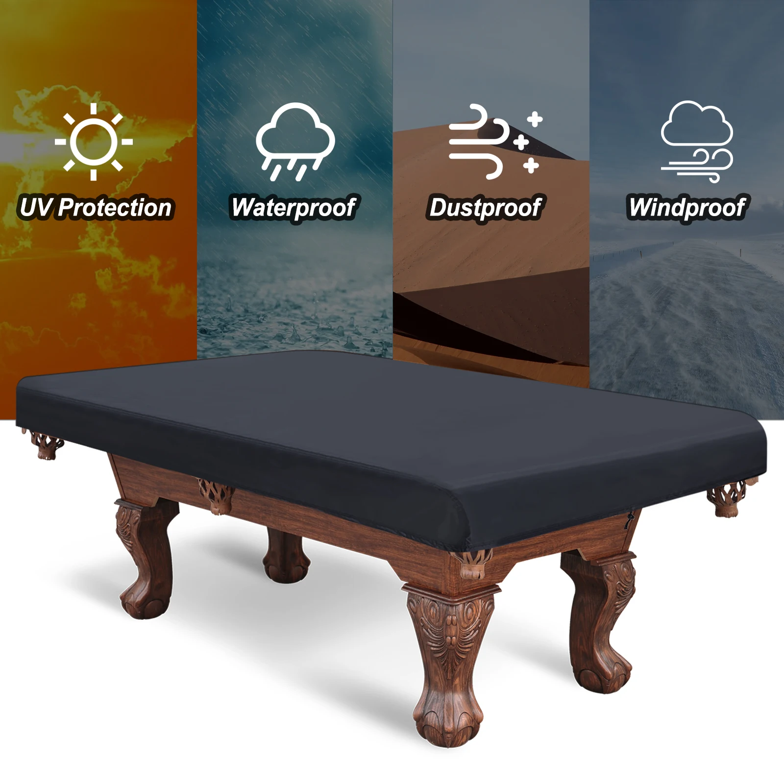 7/8 Ft Billiard Pool Table Cover 210D/420D Polyester Sun Rain Protection Billiard Table Covers for Patio Table Snooker Billiard