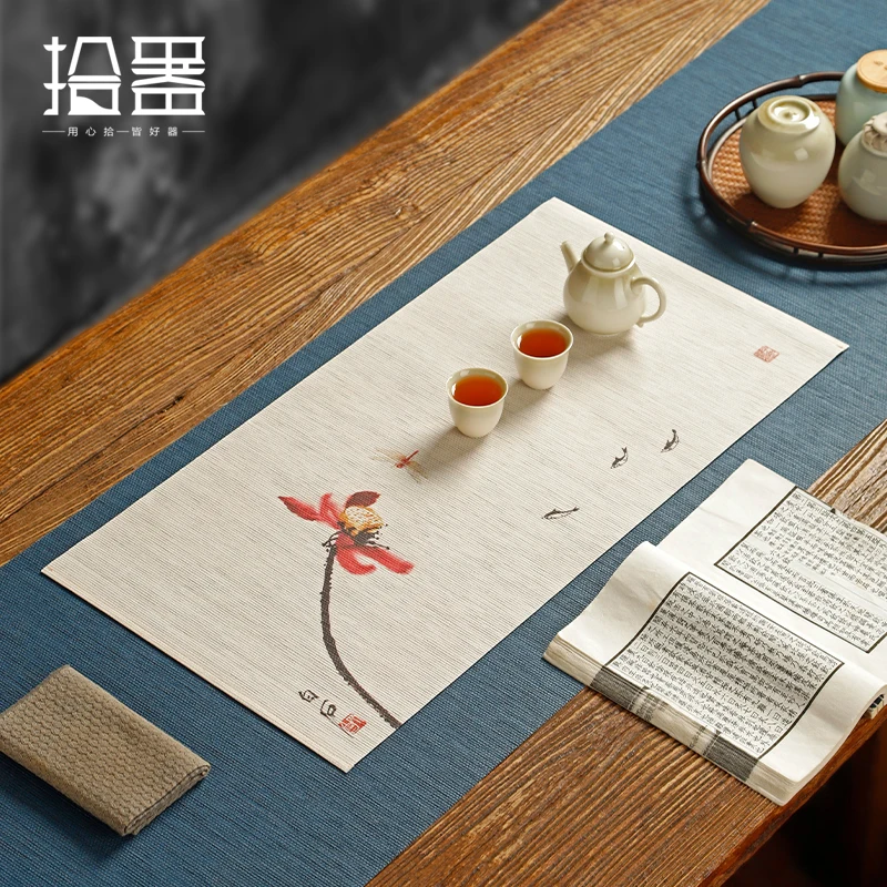 Japanese waterproof paper tea mat Zen Chinese tea table mat table flag tea towel hand-painted printed dry tea mat bamboo tea cur