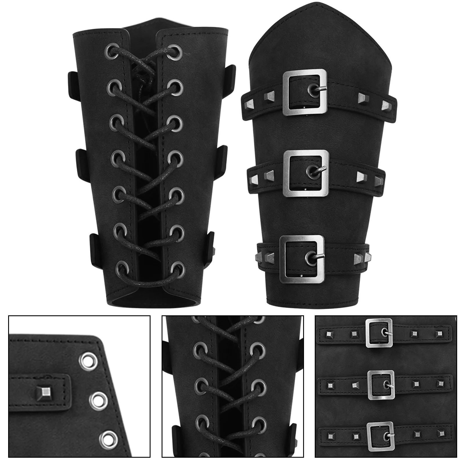 Set 3 Pezzi: Bracciali in Pelle Regolabili Stile Guerriero Medievale Retrò, Fodero per Spada a Doppia Spalla e Borsa da Cintura Goffrata - Accessori per Feste e Cosplay