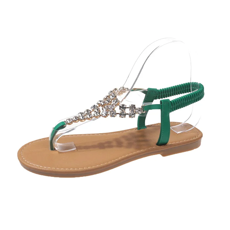 2022 New Summer Sandals for Women Fashion Design Outside Beach Shoes Woman Pearl Diamond Back Strap Flat Sandal Large Size 42