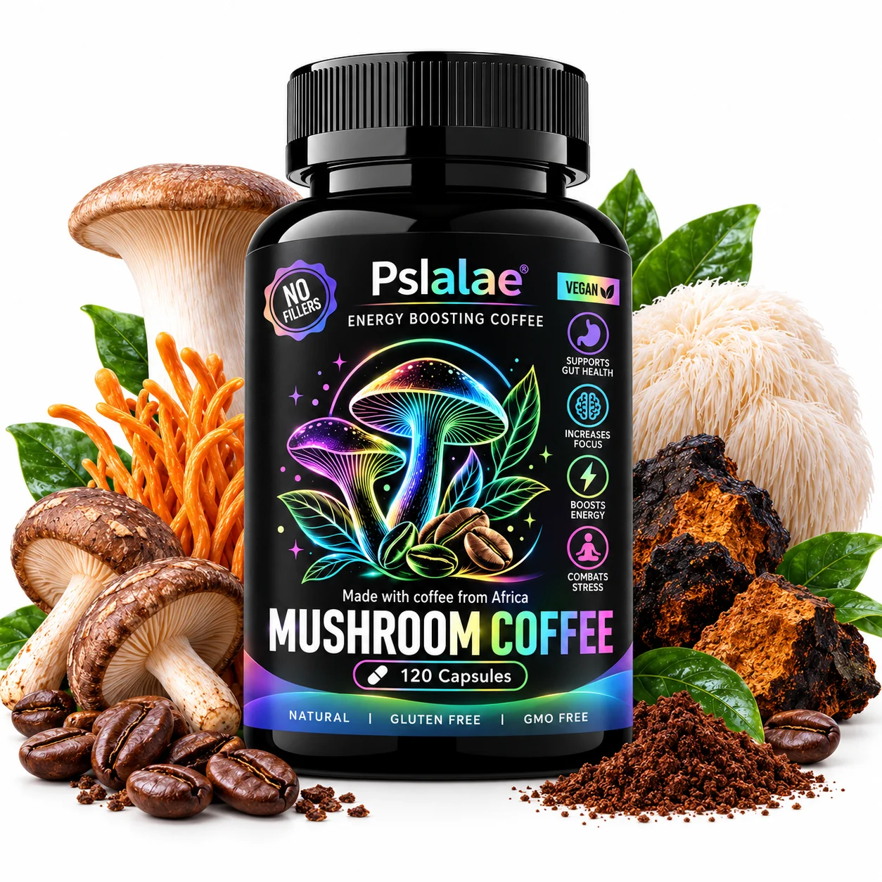 Mushroom Coffee Capsules - Supports Gut and Digestive Health,  Brain Health, Improve Focus and Learning, Maintain Vitality